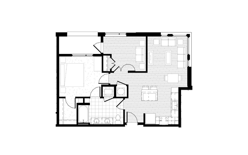 A21 - 1 bedroom floorplan layout with 1 bath and 861 square feet.